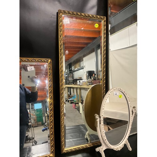 145 - 3 VINTAGE GILT FRAMED MIRRORS,HALL MIRROR AND FREE STANDING MIRROR