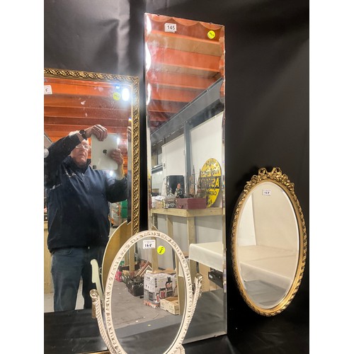 145 - 3 VINTAGE GILT FRAMED MIRRORS,HALL MIRROR AND FREE STANDING MIRROR
