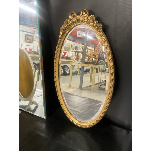 145 - 3 VINTAGE GILT FRAMED MIRRORS,HALL MIRROR AND FREE STANDING MIRROR