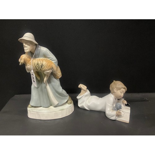 154 - NAO CHILD READY WITH PUPPY FIGURE AND CONTINENTAL FIGURE OF SHEPHERD