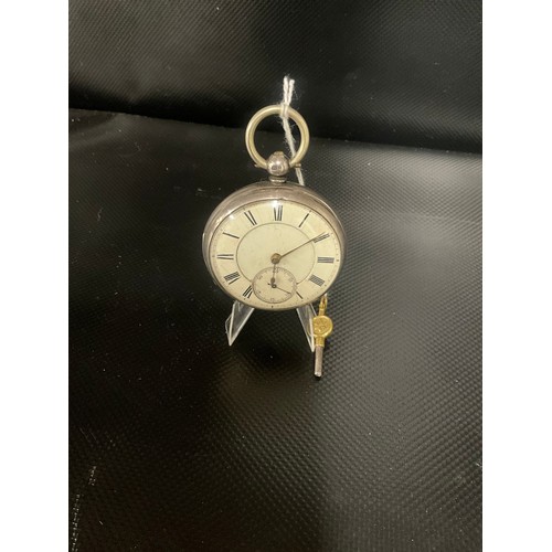 160 - HALLMARK SILVER CASED VICTORIAN POCKET WATCH WITH KEY