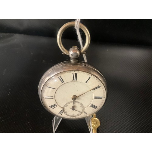 160 - HALLMARK SILVER CASED VICTORIAN POCKET WATCH WITH KEY
