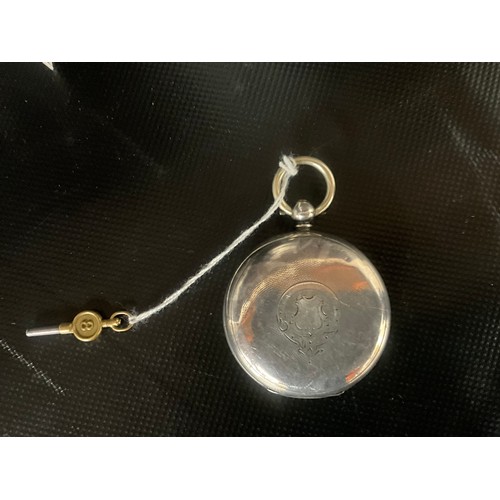 160 - HALLMARK SILVER CASED VICTORIAN POCKET WATCH WITH KEY