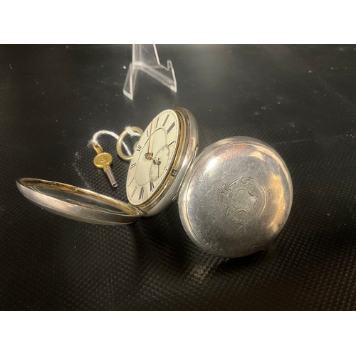 160 - HALLMARK SILVER CASED VICTORIAN POCKET WATCH WITH KEY