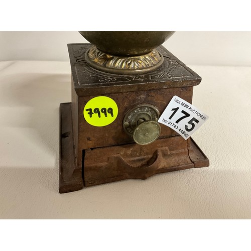 175 - VICTORIAN CAST IRON COFFEE GRINDER COMPLETE WITH DRAWER