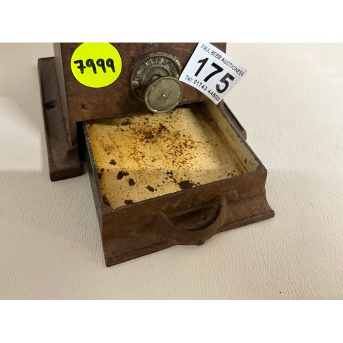 175 - VICTORIAN CAST IRON COFFEE GRINDER COMPLETE WITH DRAWER