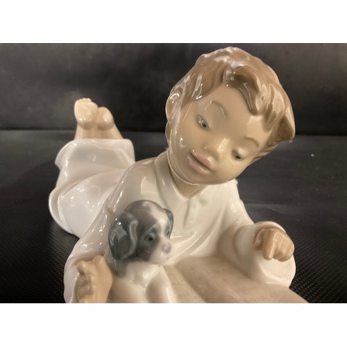 154 - NAO CHILD READY WITH PUPPY FIGURE AND CONTINENTAL FIGURE OF SHEPHERD