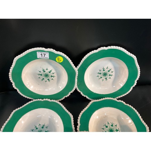 17 - 5 EARLY CHAMBERLAINS WORCESTER SOUP BOWLS AND 2 MATCHING PLATES (NEW BOND ST LONDON)