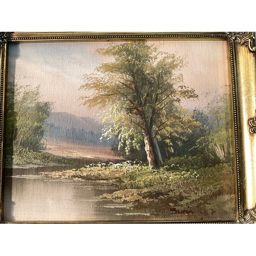 21 - FRAMED OILS ON BOARD (CANAL BOAT) SIGNED DAWSON 13