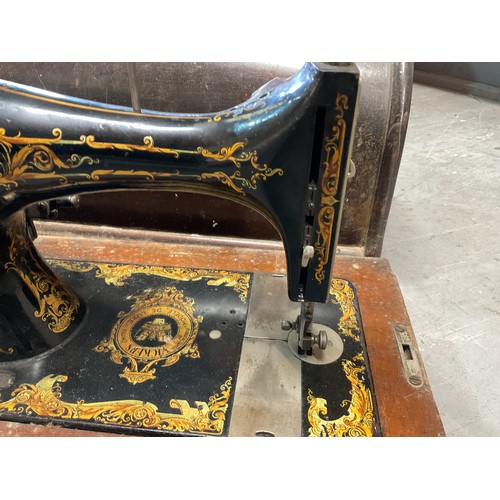 28 - VINTAGE CASED VICKERS HAND SEWING MACHINE