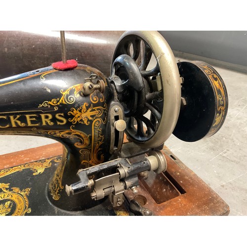 28 - VINTAGE CASED VICKERS HAND SEWING MACHINE