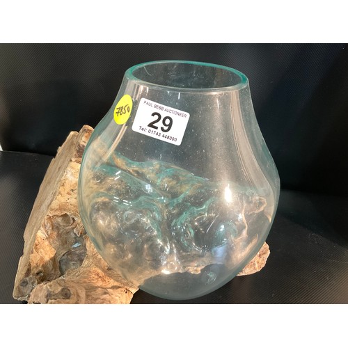 29 - DRIFTWOOD AND GLASS BOWL ORNAMENT