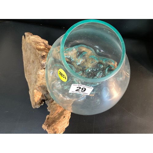 29 - DRIFTWOOD AND GLASS BOWL ORNAMENT