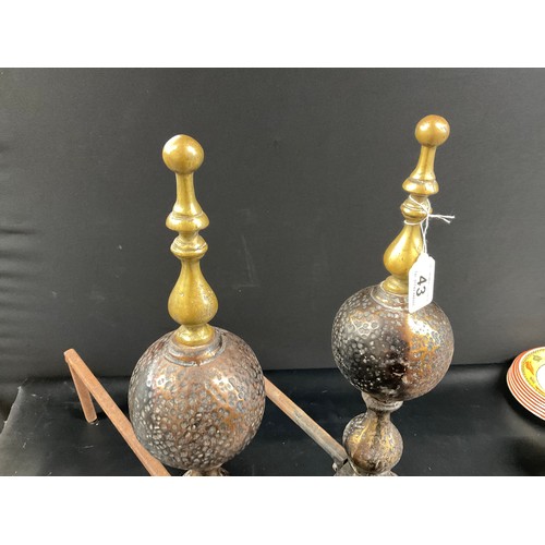 43 - PAIR OF LARGE CAST IRON AND BRASS FIRE DOGS