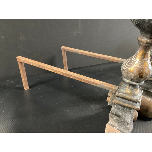 43 - PAIR OF LARGE CAST IRON AND BRASS FIRE DOGS