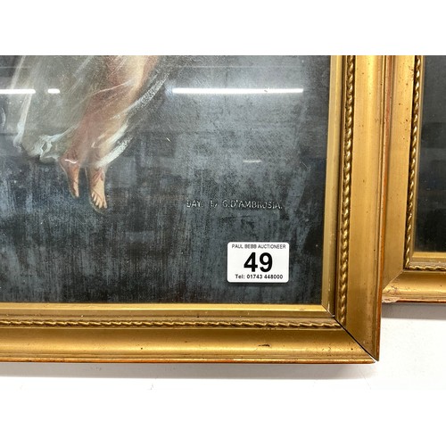 49 - PAIR OF GILT FRAMED PICTURES DAY & NIGHT BY G D AMBROSIA 17