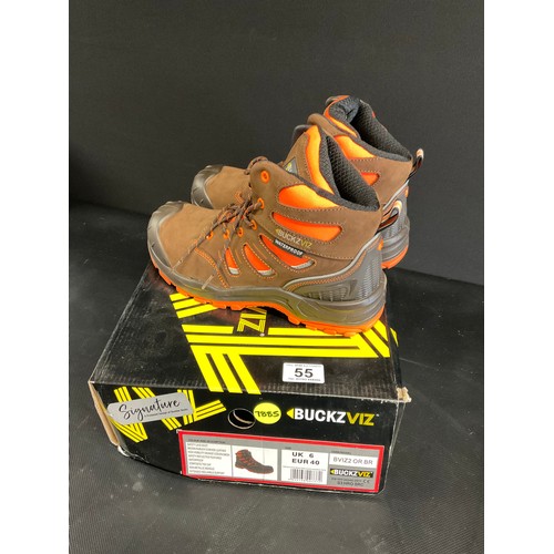 55 - BUCKZVIZ SAFETY BOOTS SIZE 6 IN BOX