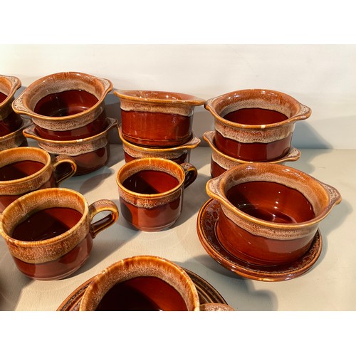 236 - BOX OF GLAZED POTTERY SOUP BOWLS COFFEE CUPS