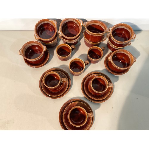 236 - BOX OF GLAZED POTTERY SOUP BOWLS COFFEE CUPS