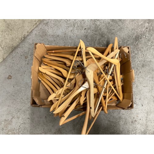183 - BOX OF WOODEN COAT HANGERS