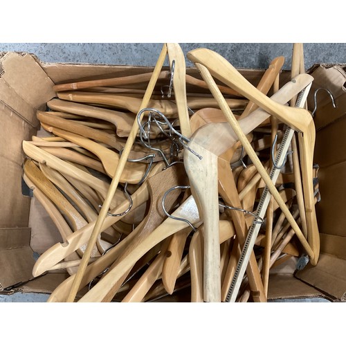 183 - BOX OF WOODEN COAT HANGERS