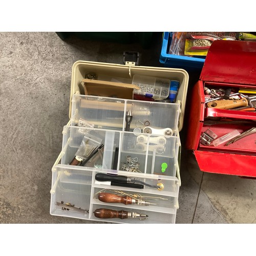 184 - 2 CRATES AND 3 TOOL BOXES FULL OF TOOLS - SPANNERS,SOCKETS,HAMMERS AND AXES ETC