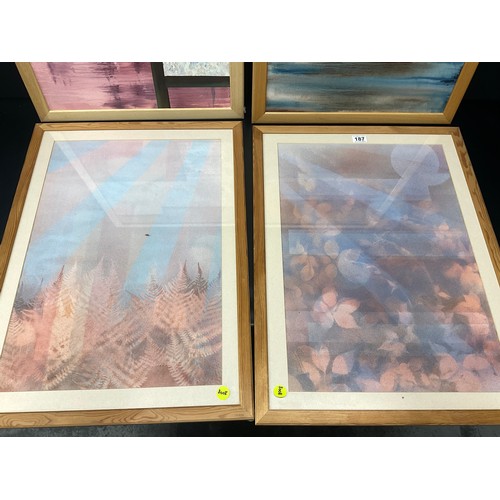 187 - SET OF 4 PINE FRAME ABSTRACT PICTURES 30