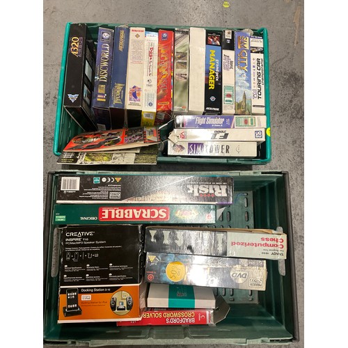 193 - 2 CRATES OF GAMES CHESS SCRABBLE AND PC GAMES ETC