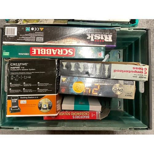 193 - 2 CRATES OF GAMES CHESS SCRABBLE AND PC GAMES ETC