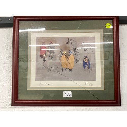 198 - FRAMED LIMITED EDITION HORSE RACING PICTURE SIGNED PETER O'SULLIVAN 103 OF 850 (GLASS CRACKED) 21