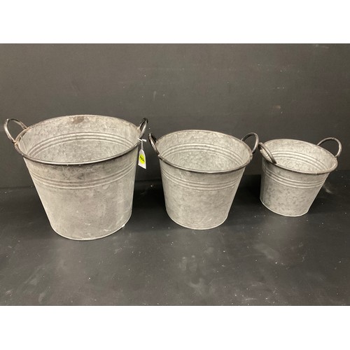 209 - SET OF 3 REPRODUCTION GRADUATED METAL BUCKETS