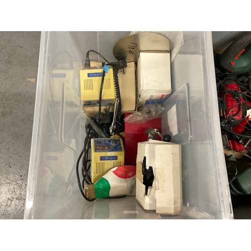 211 - 2 CRATES OF ELECTRIC TOOLS DRILLS POTTERS WHEEL ETC