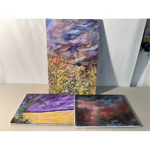 216 - 3 UNFRAMED OIL ON CANVAS PICTURES