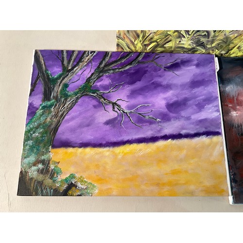 216 - 3 UNFRAMED OIL ON CANVAS PICTURES