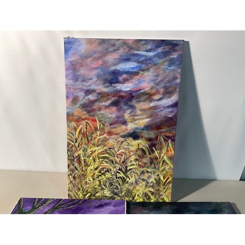 216 - 3 UNFRAMED OIL ON CANVAS PICTURES