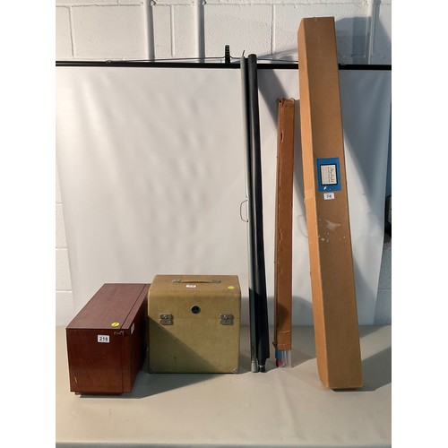 218 - 2 VINTAGE PROJECTORS AND 2 SCREENS