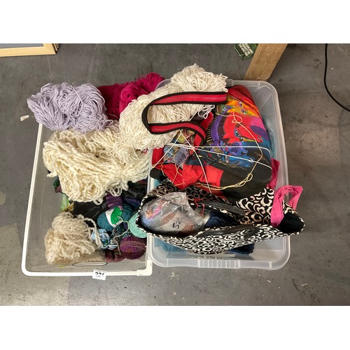 221 - 2 CRATES OF FABRIC WOOL ETC