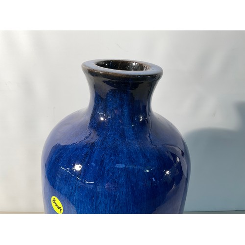 228 - LARGE OUTDOOR BLUE GLAZED GARDEN VASE H26