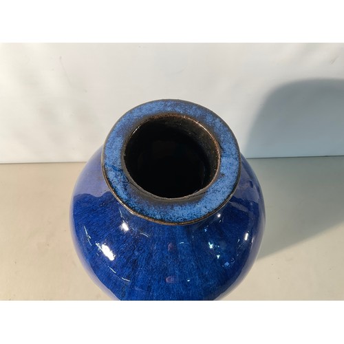 228 - LARGE OUTDOOR BLUE GLAZED GARDEN VASE H26