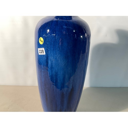 228 - LARGE OUTDOOR BLUE GLAZED GARDEN VASE H26