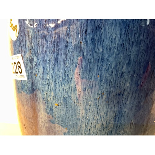 228 - LARGE OUTDOOR BLUE GLAZED GARDEN VASE H26