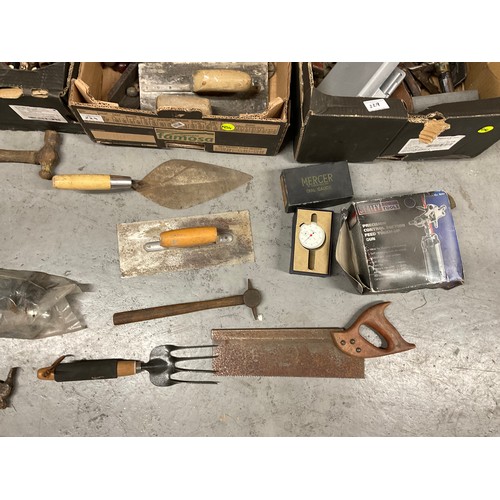 229 - 3 BOXES OF VINTAGE HAND TOOLS -SPANNERS,HAMMERS,SOCKETS,DRILL BITS ETC