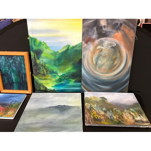 232 - 6 MODERN OILS ON CANVAS PICTURE TO INCLUDE ABSTRACT ART ETC