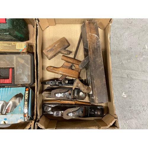 233 - 3 BOXES OF TOOLS HARDWARE TOOL BOXES AND BOSCH PATIO CLEANER ATTACHMENT ETC