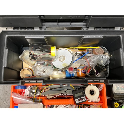 237 - 4 TOOL BOXES WITH CONTENTS AND DRILL CASE OF TOOLS AND HARDWARE