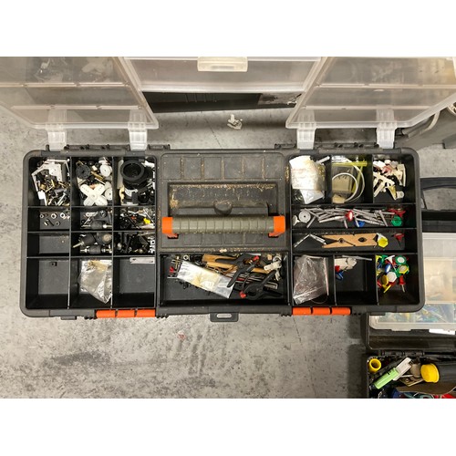 237 - 4 TOOL BOXES WITH CONTENTS AND DRILL CASE OF TOOLS AND HARDWARE