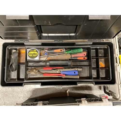 237 - 4 TOOL BOXES WITH CONTENTS AND DRILL CASE OF TOOLS AND HARDWARE