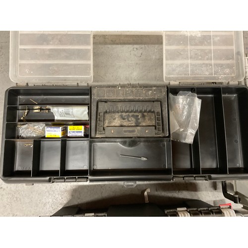 237 - 4 TOOL BOXES WITH CONTENTS AND DRILL CASE OF TOOLS AND HARDWARE