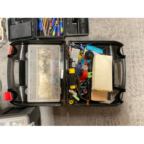 237 - 4 TOOL BOXES WITH CONTENTS AND DRILL CASE OF TOOLS AND HARDWARE