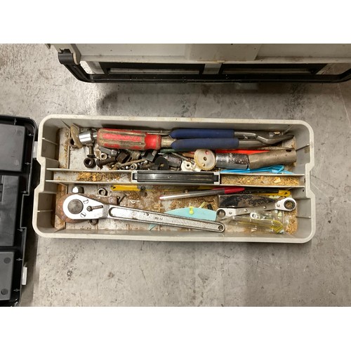 237 - 4 TOOL BOXES WITH CONTENTS AND DRILL CASE OF TOOLS AND HARDWARE